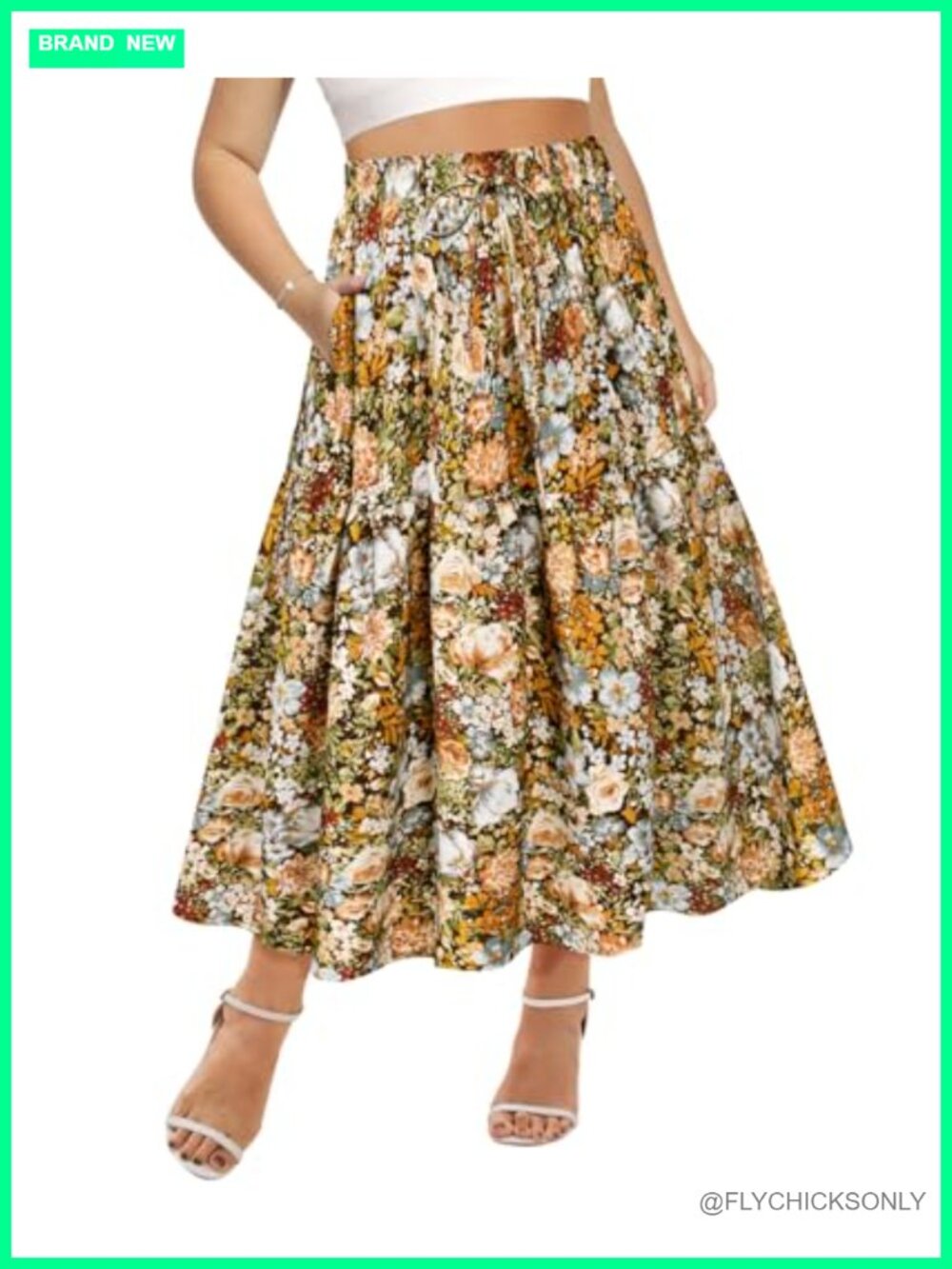Plus Size Boho Maxi Skirt Elastic High Waist A-Line Tiered Pockets